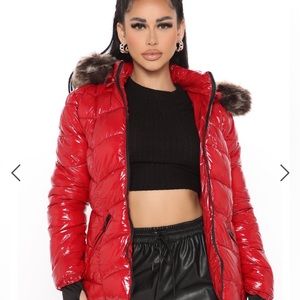 Red Fashion Nova Puffer Jacket